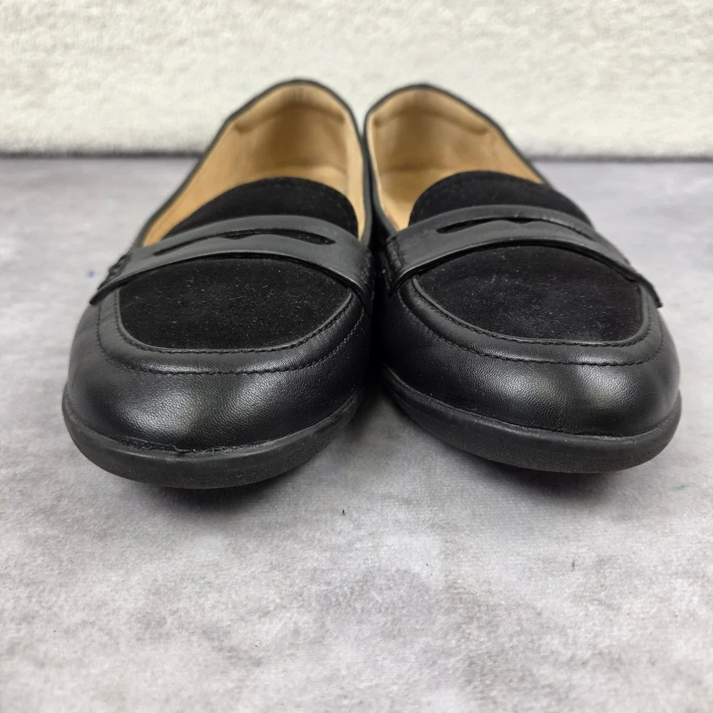 Naturalizer Womens Black Leather Suede Penny Loafers Flats 9M S1811